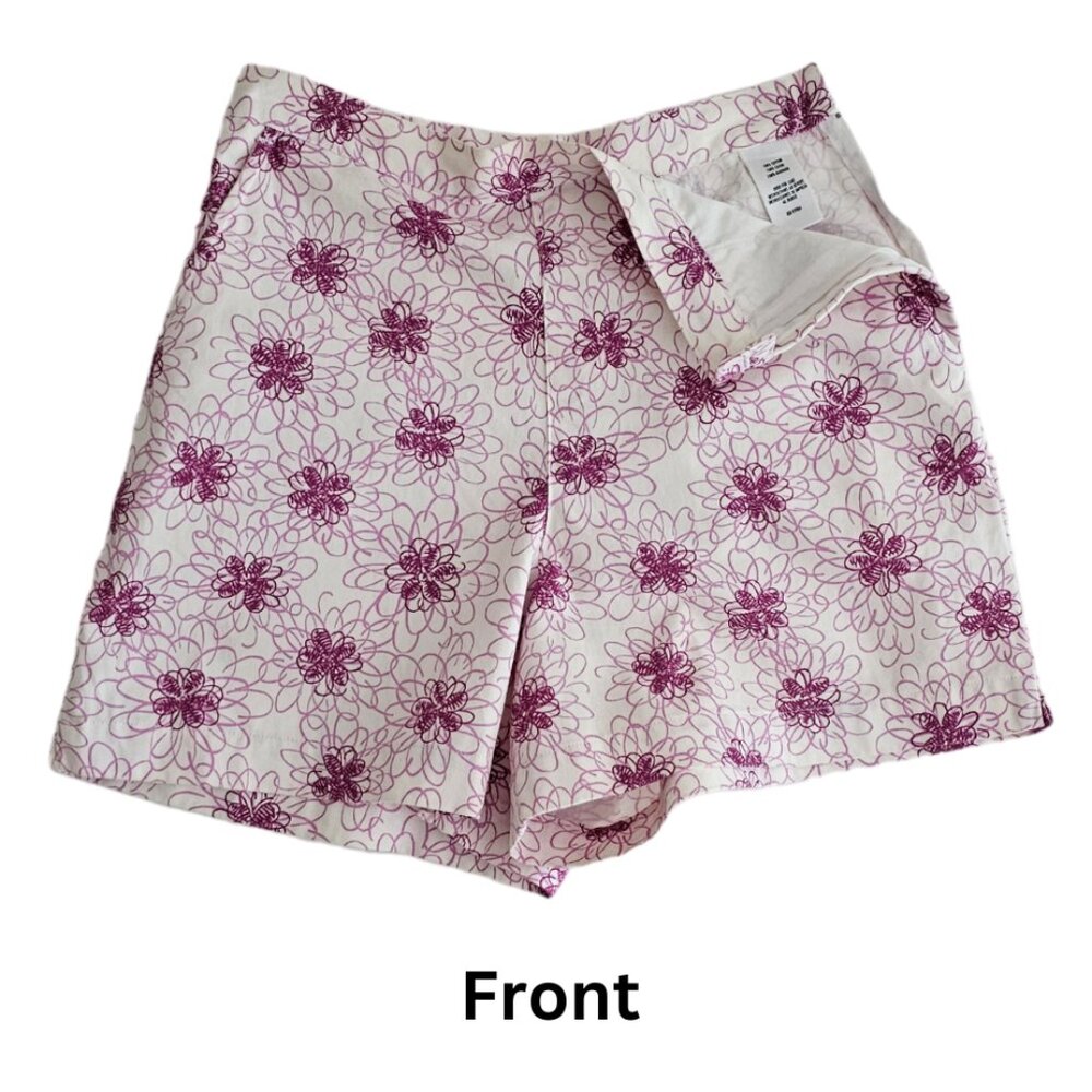 Petite Sophisticate Vintage Floral Shorts | EUC | 0P | White, Purple/Magenta - Picture 5 of 12